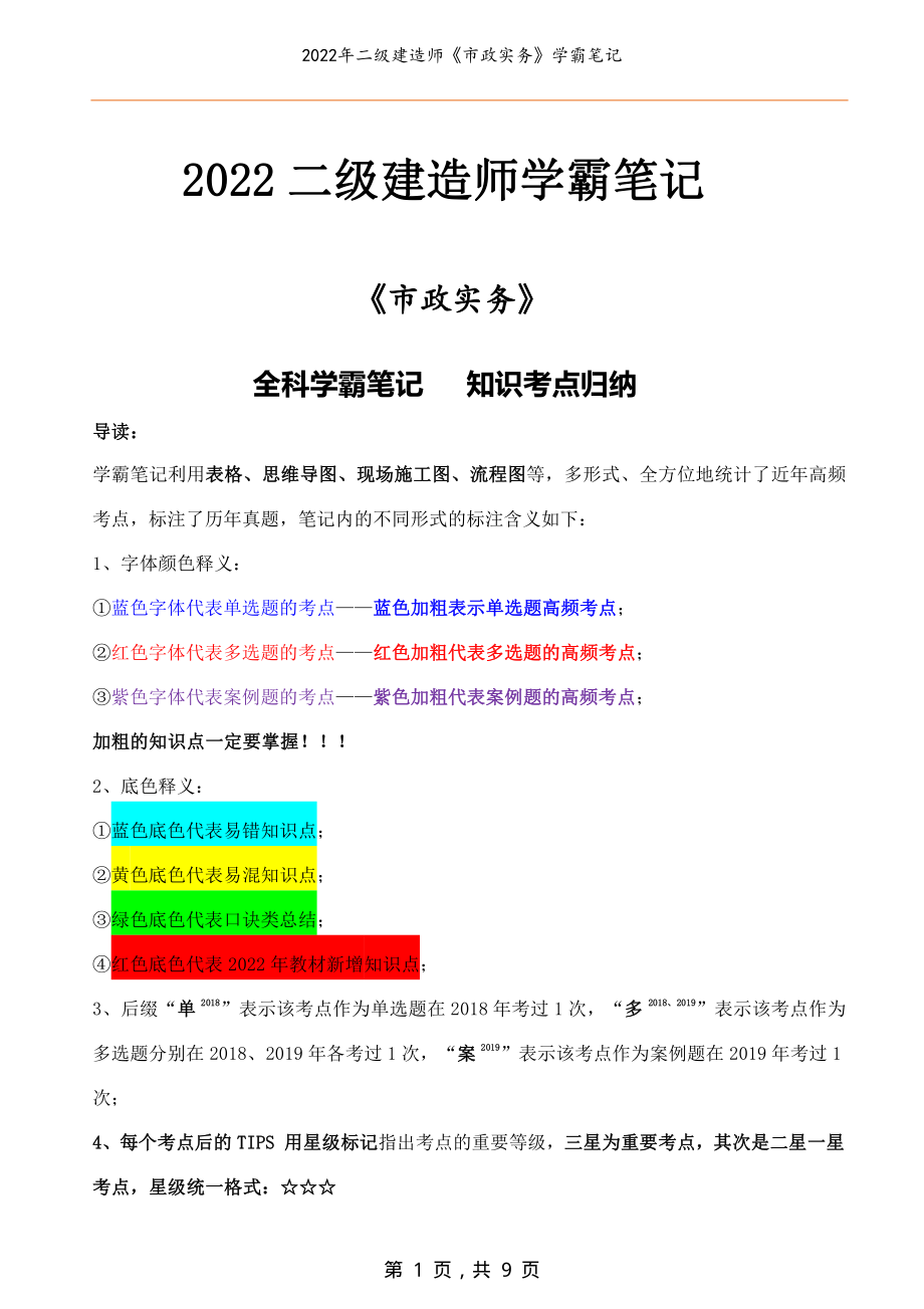 2022年二级建造师《市政实务》学霸笔记_第1页