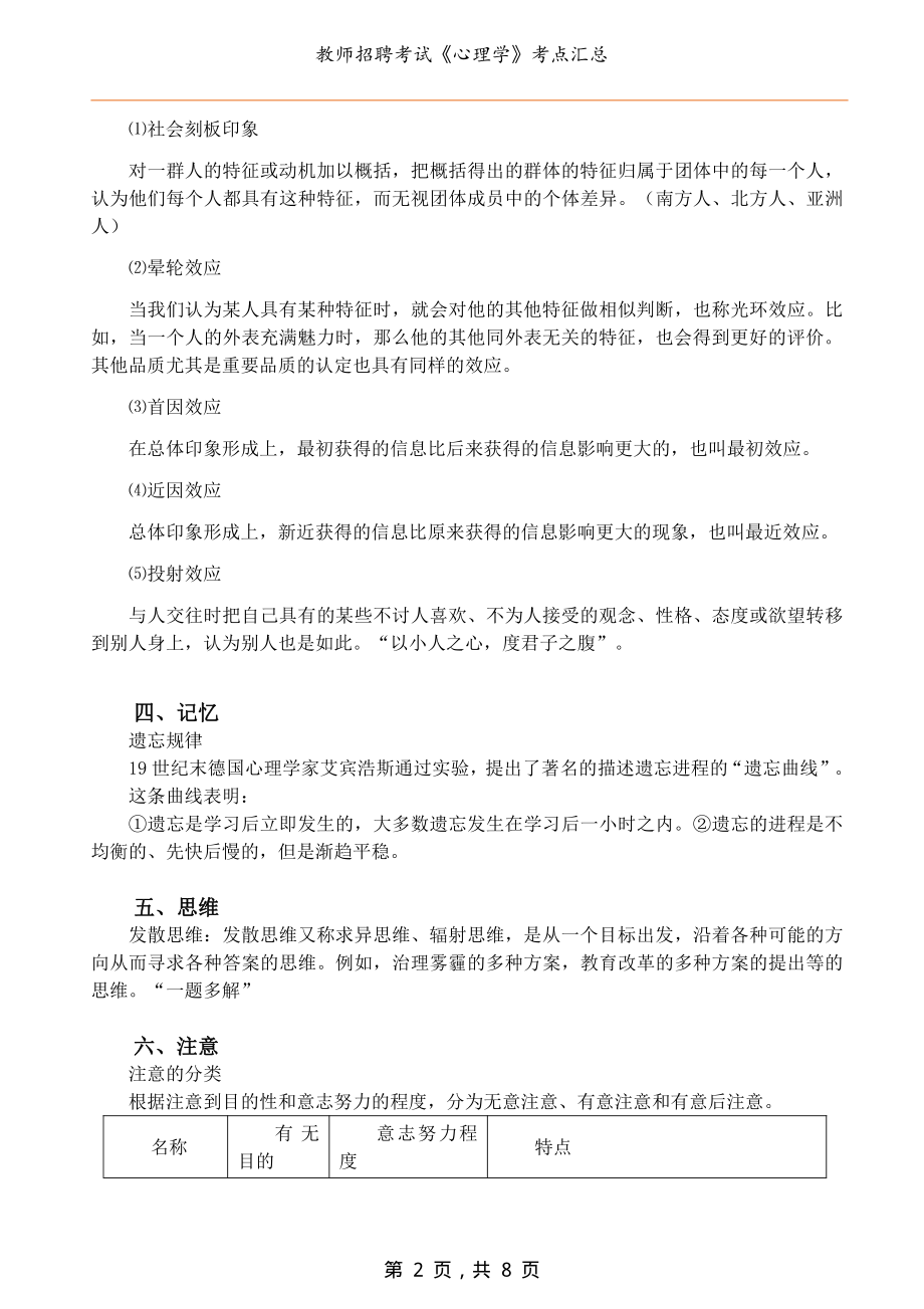 教师招聘考试《心理学》考点汇总_第2页