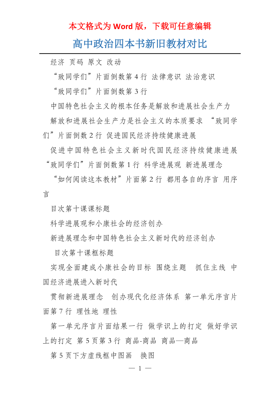 高中政治四本书新旧教材对比_第1页