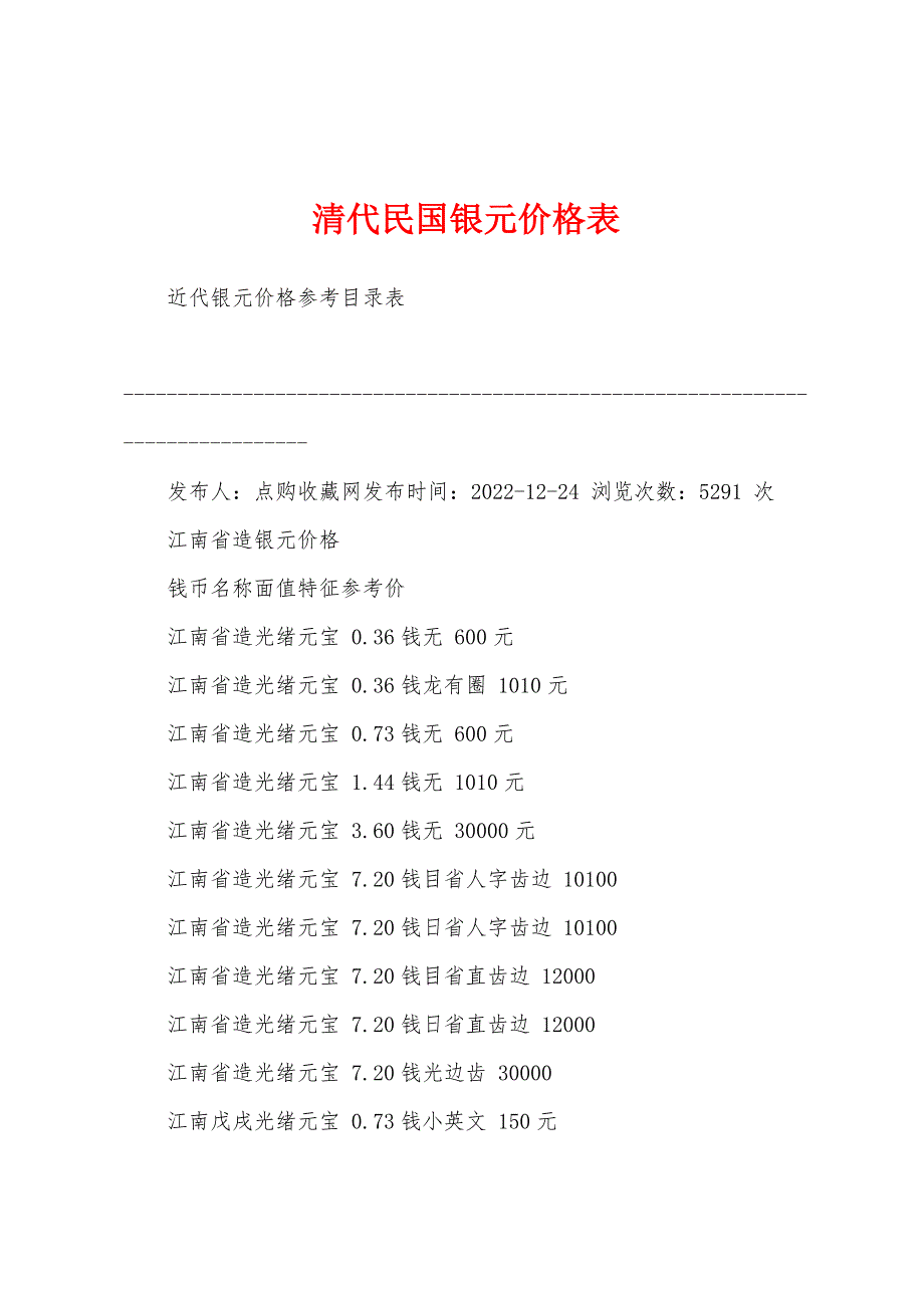 清代民国银元价格表_第1页
