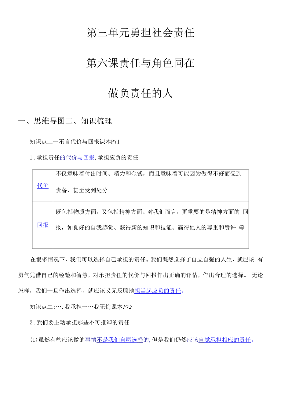 6.2 做负责任的人-2021-2022学年八年级道德与法治上学期知识点梳理与知识问题（部编版）_第1页