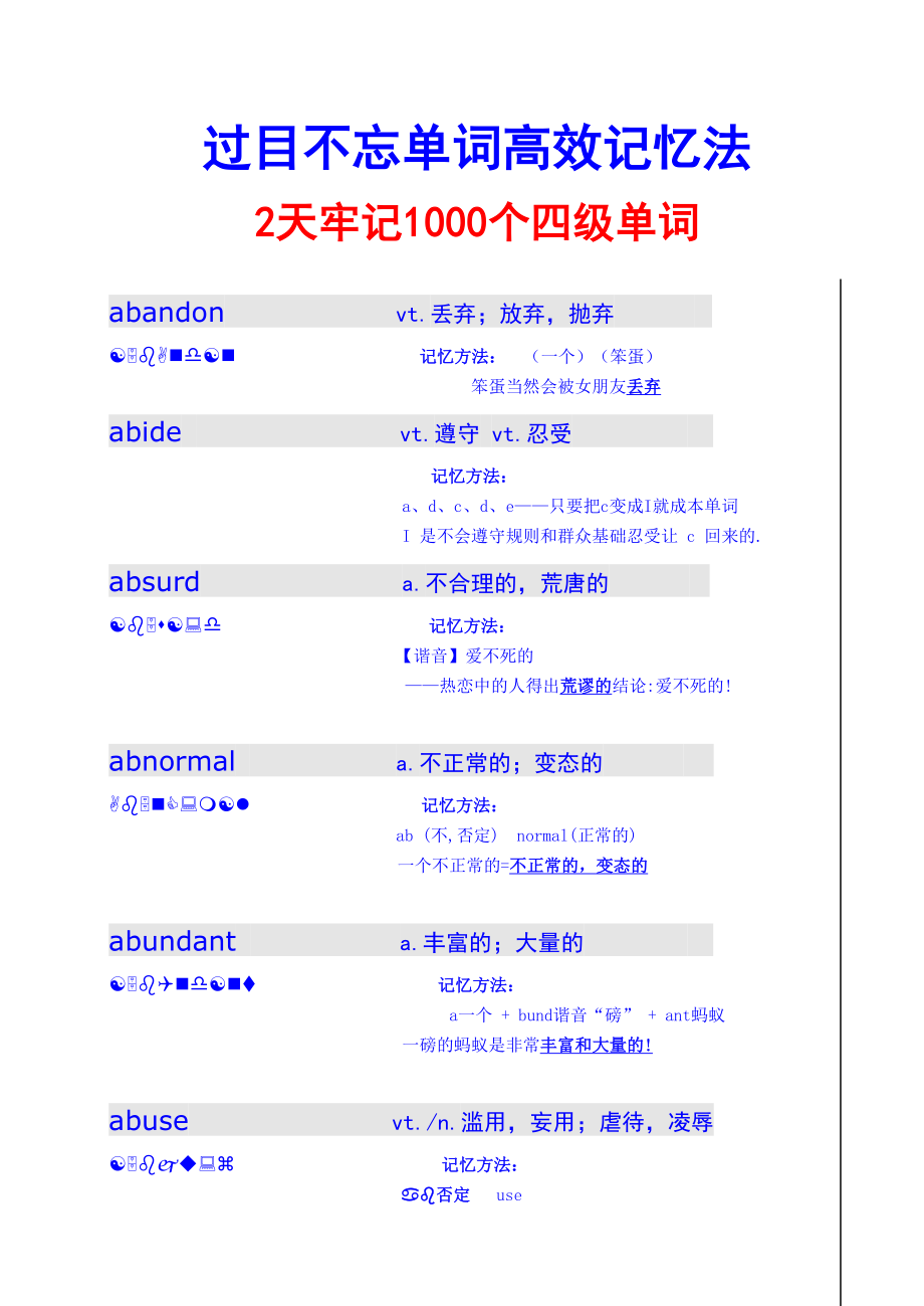 高效记忆英语四级单词记忆高考英语必备 (1)_第1页