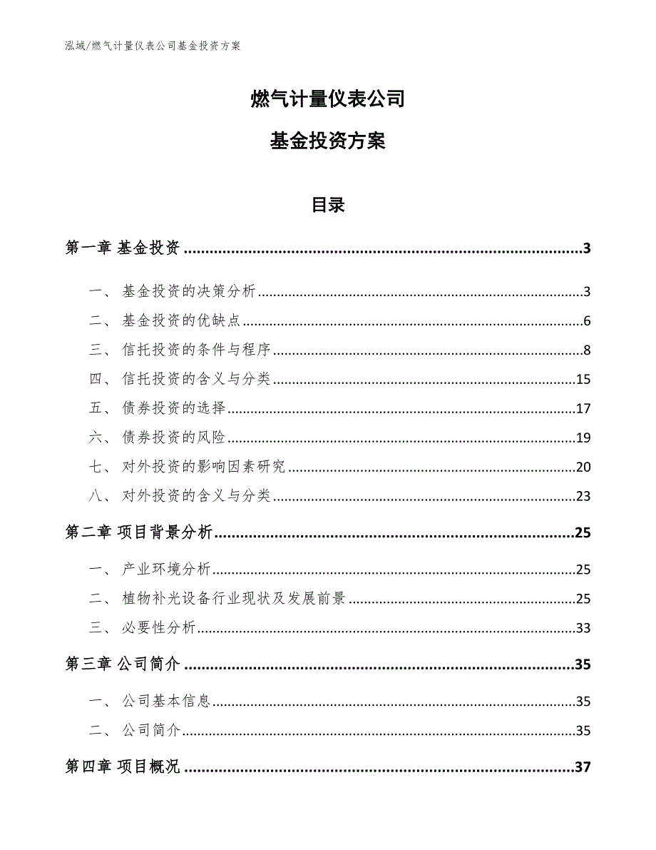 燃气计量仪表公司基金投资方案（参考）_第1页