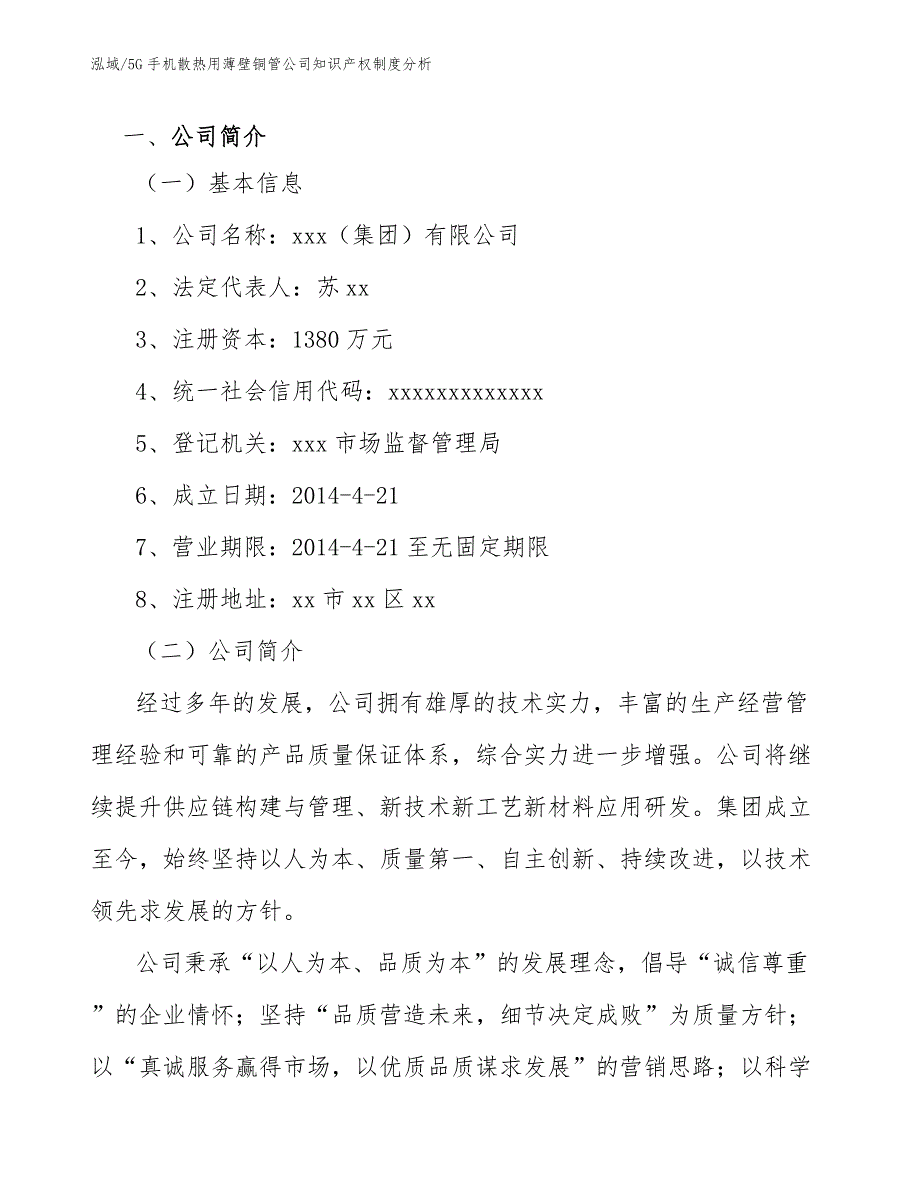 5G手机散热用薄壁铜管公司知识产权制度分析（范文）_第3页