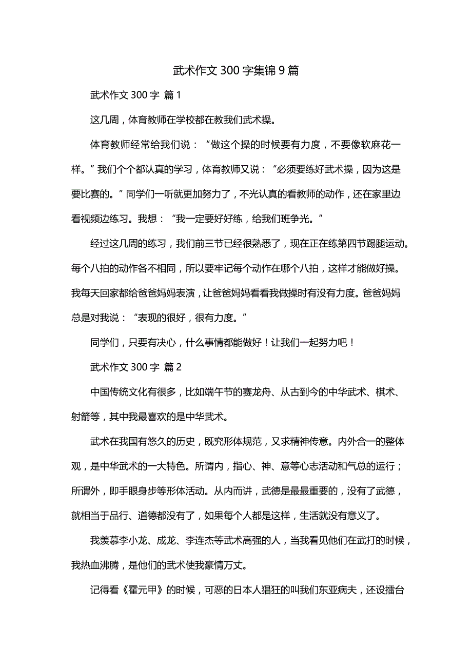 武术作文300字集锦9篇_第1页