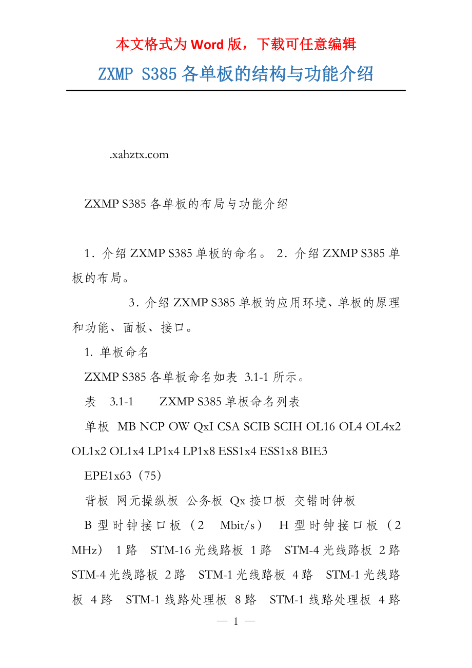 ZXMP S385各单板的结构与功能介绍_第1页
