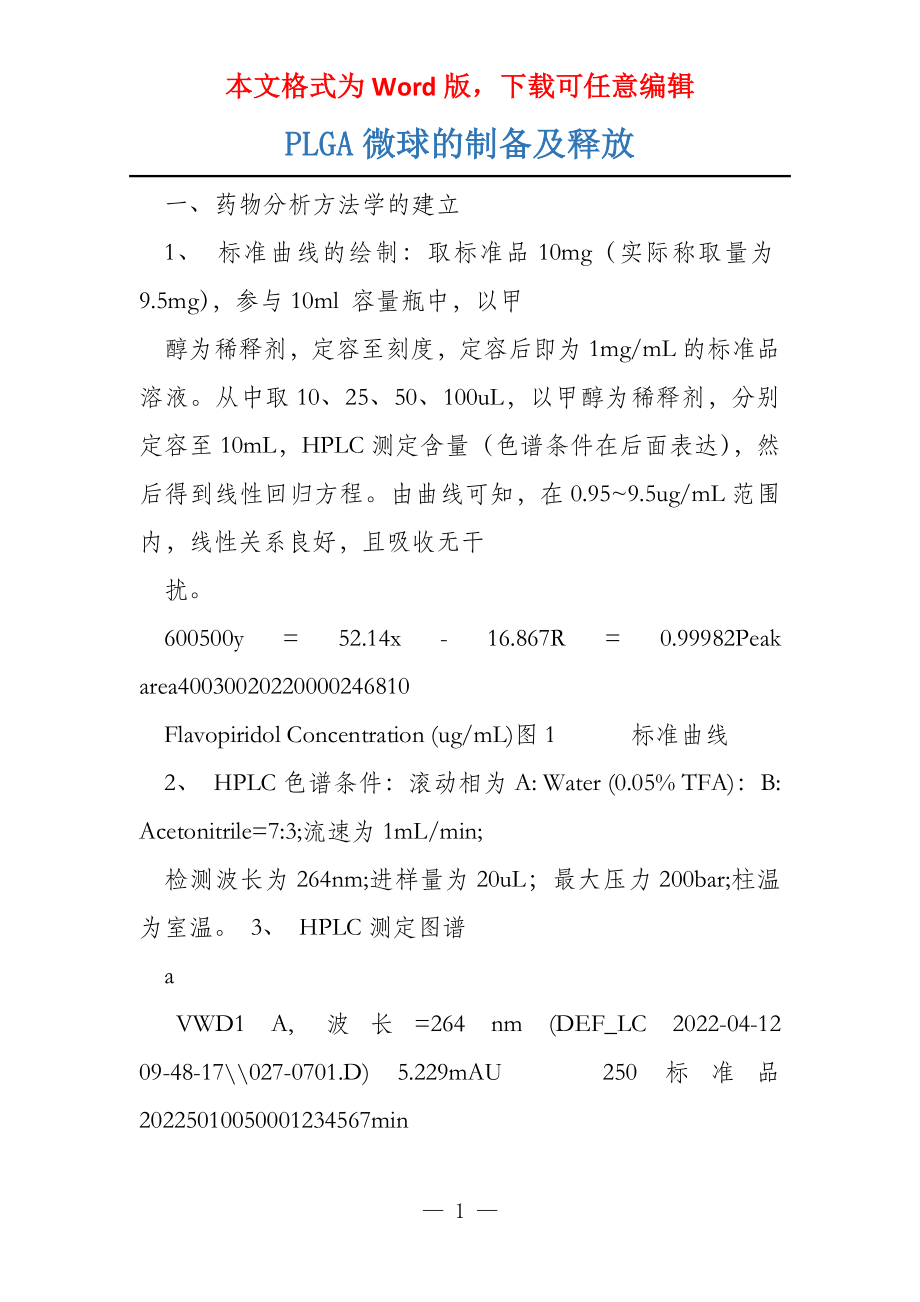 PLGA微球的制备及释放_第1页