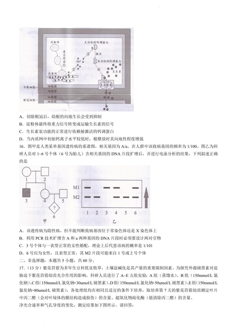 2022届福建省南平市5月（三模）高三毕业班第三次质量检测生物试题_第5页