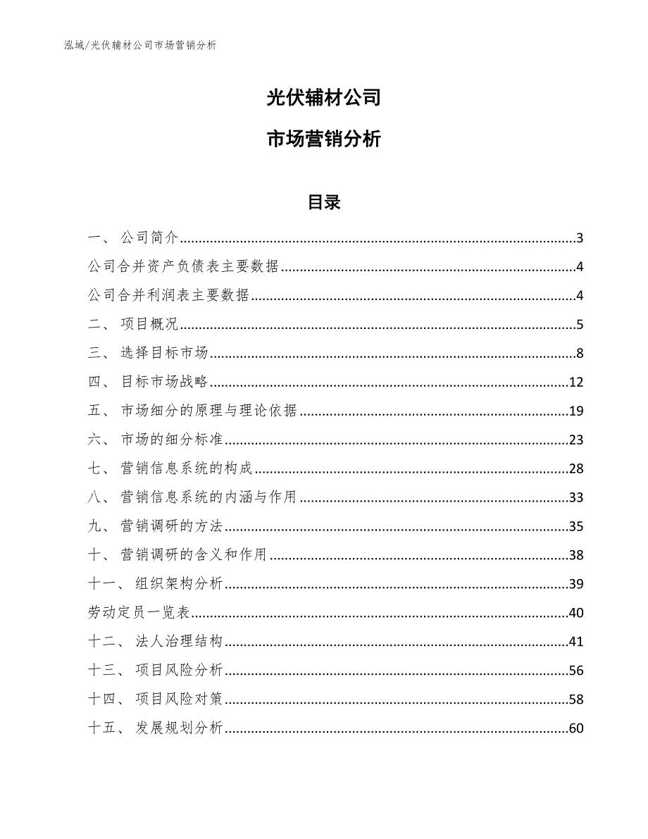 光伏辅材公司市场营销分析（参考）_第1页