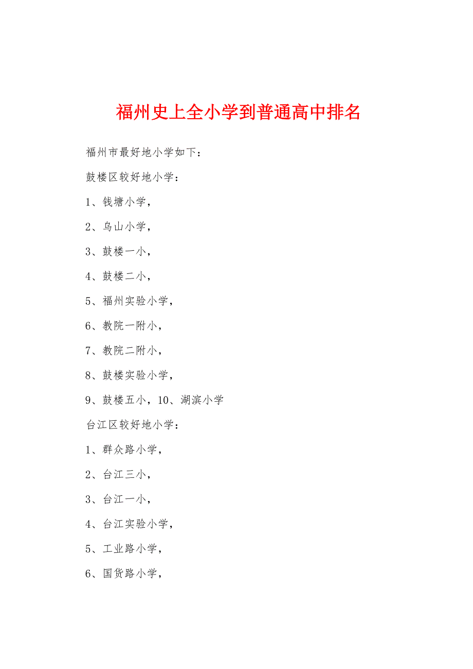 福州史上全小学到普通高中排名_第1页