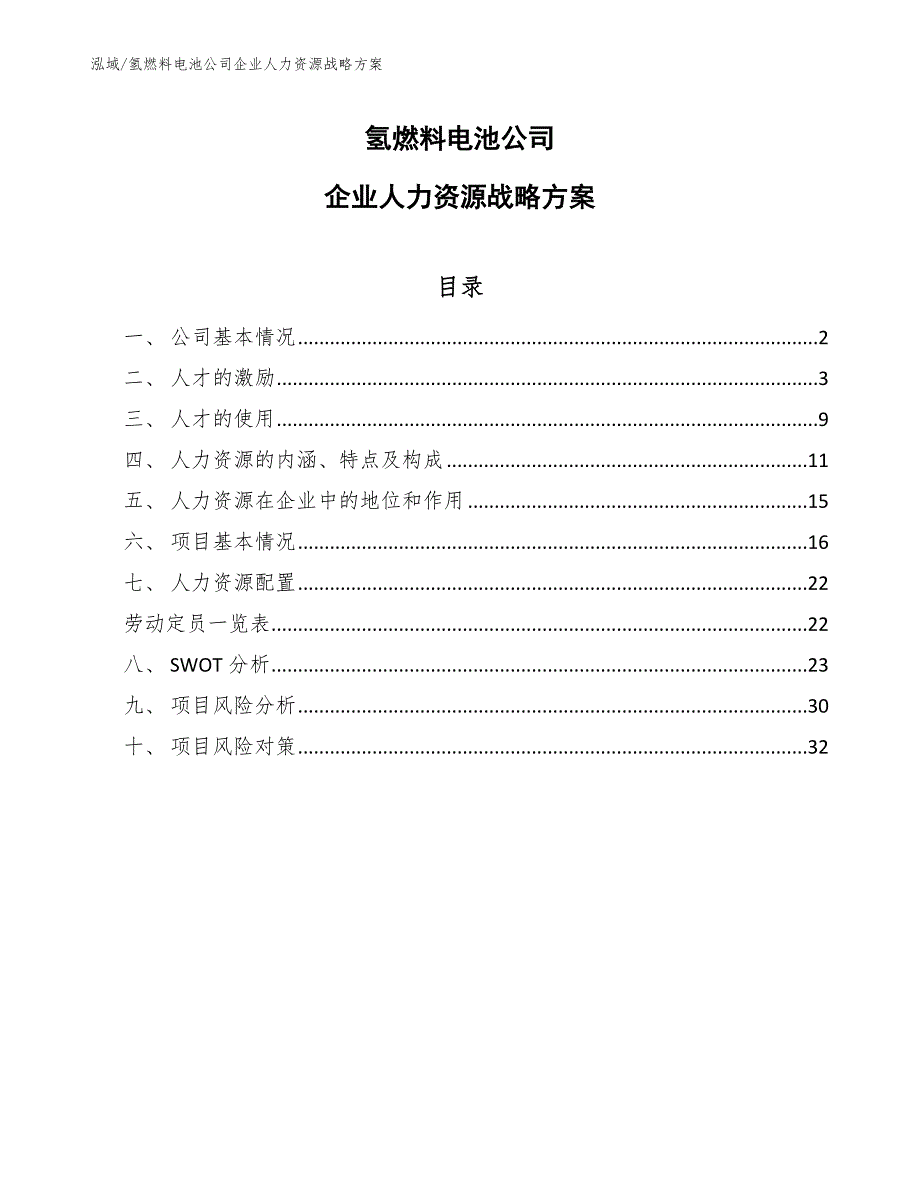 氢燃料电池公司企业人力资源战略方案【范文】_第1页