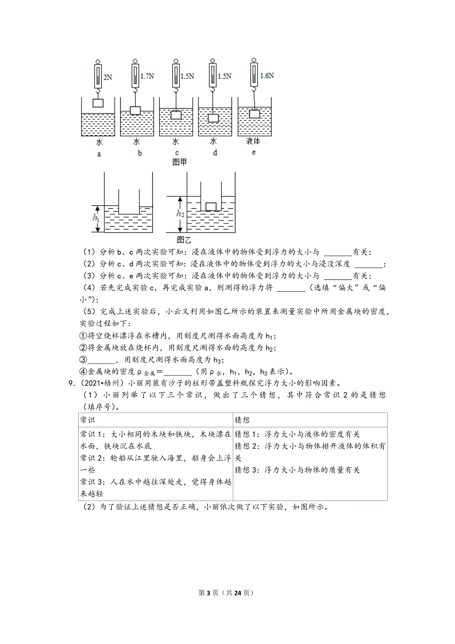 2021中考物理真题分类汇编-压强和浮力-浮力基础及实验（含答案28题-）_第3页