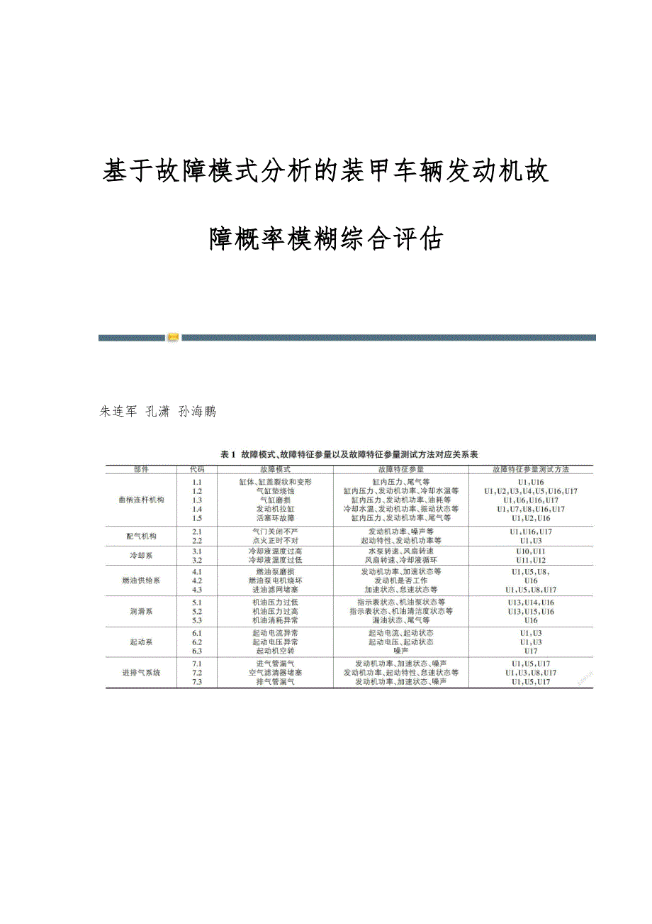 基于故障模式分析的装甲车辆发动机故障概率模糊综合评估_第1页