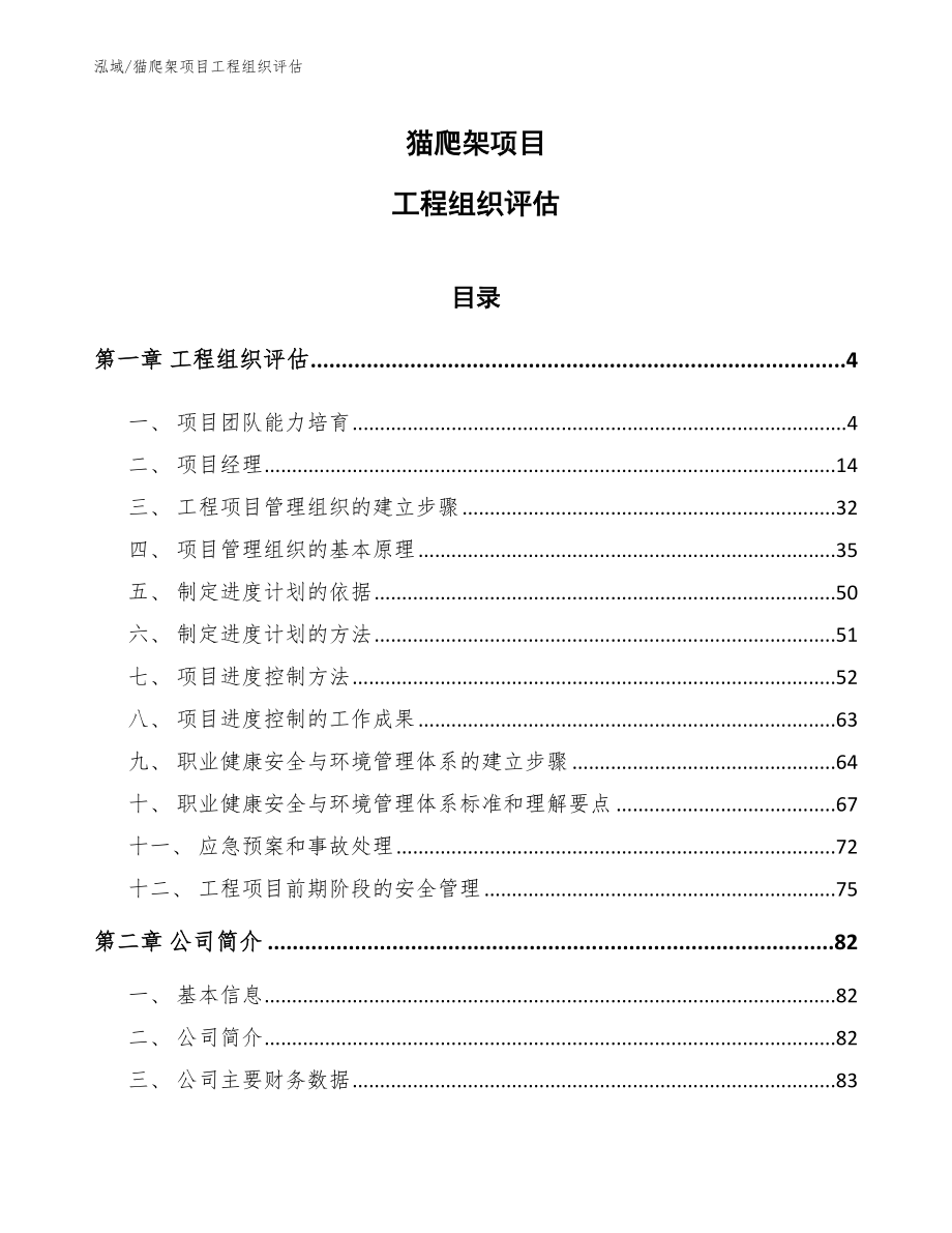 猫爬架项目工程组织评估_参考_第1页