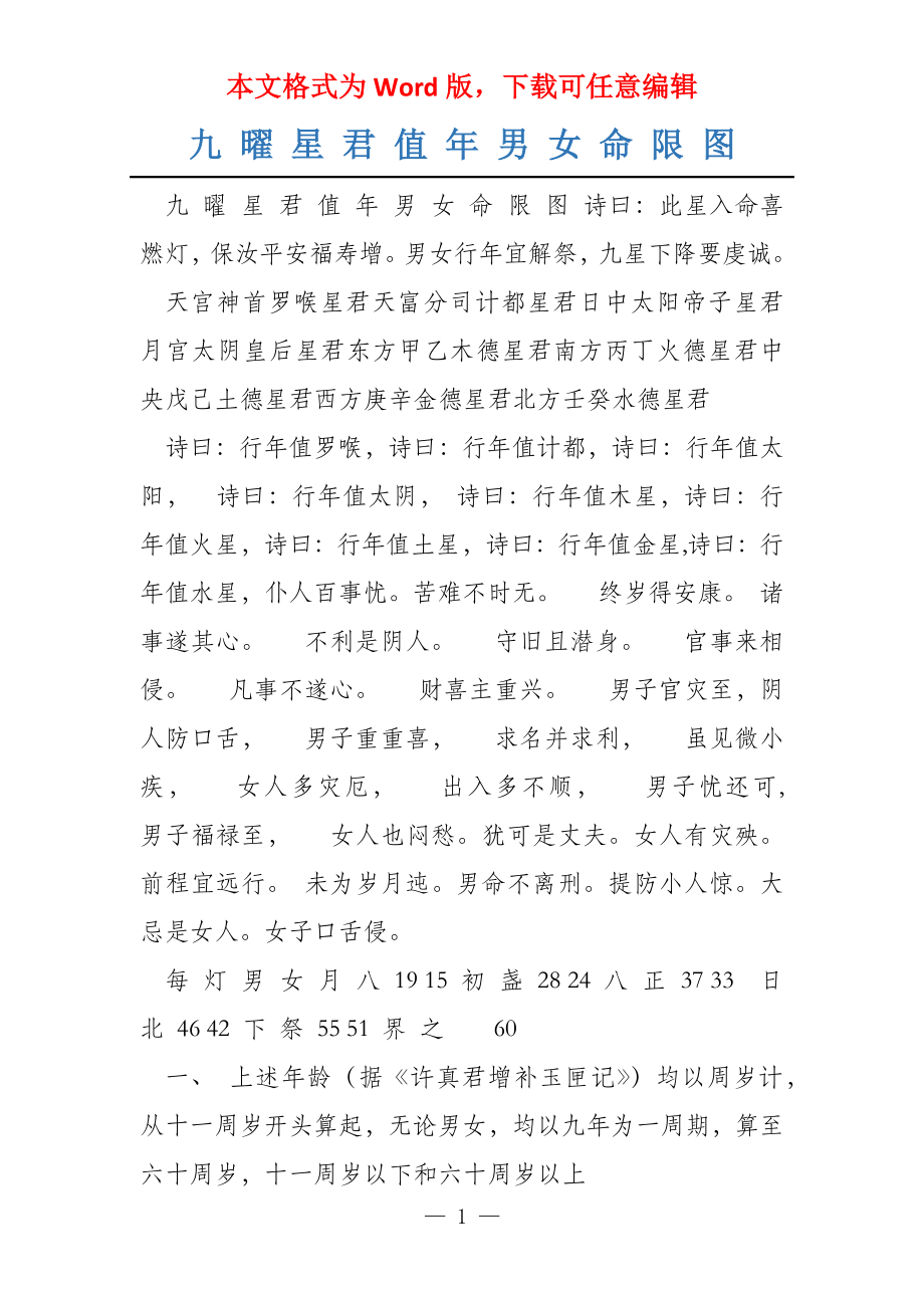 九 曜 星 君 值 年 男 女 命 限 图_第1页