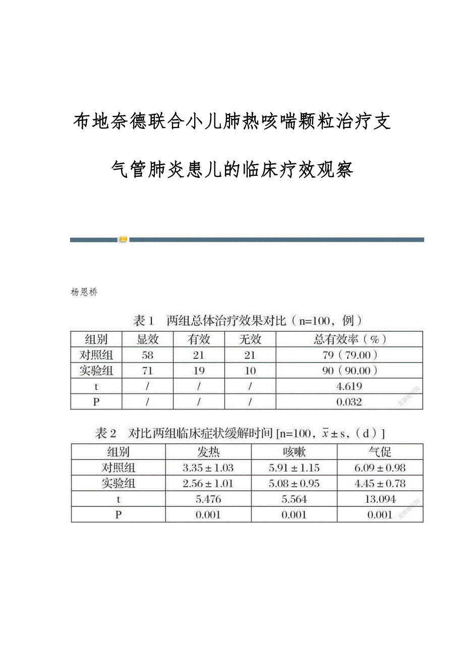 布地奈德联合小儿肺热咳喘颗粒治疗支气管肺炎患儿的临床疗效观察_第1页