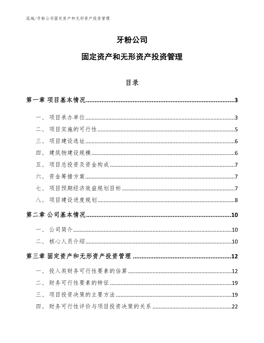 牙粉公司固定资产和无形资产投资管理（参考）_第1页