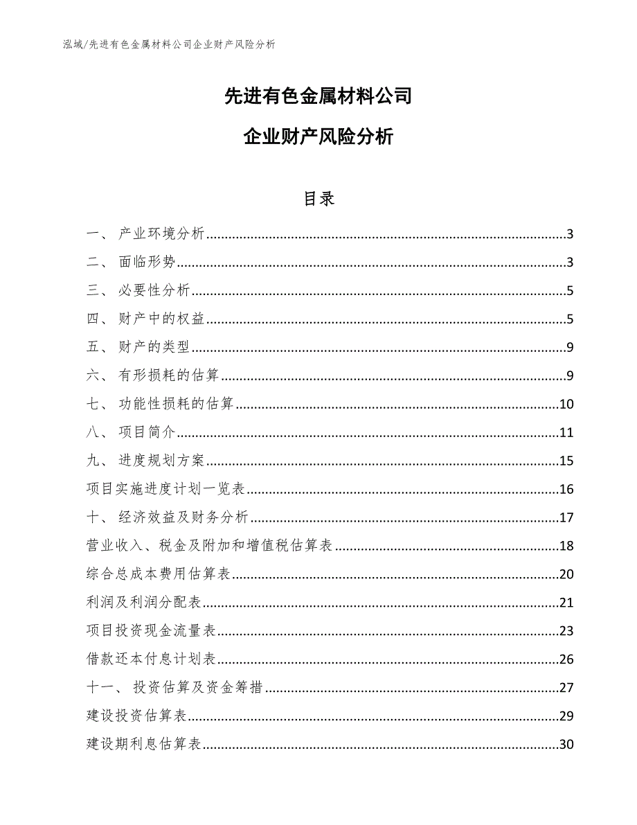 先进有色金属材料公司企业财产风险分析（参考）_第1页