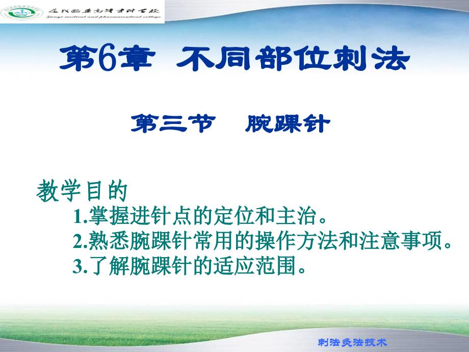 遵义医专中医刺法灸法技术课件第6章 不同部位刺法-3腕踝针_第1页