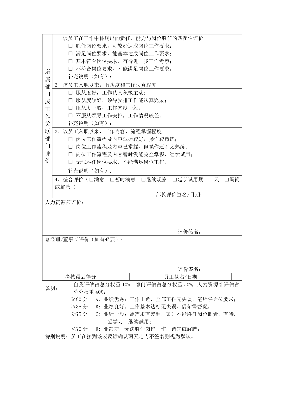 试用期工作表现与评价考核表_第2页