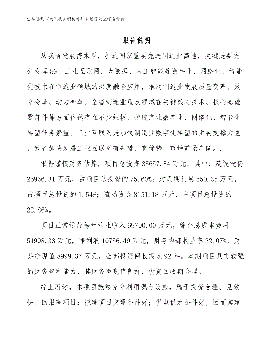 大飞机关键构件项目经济效益综合评价【模板】_第1页