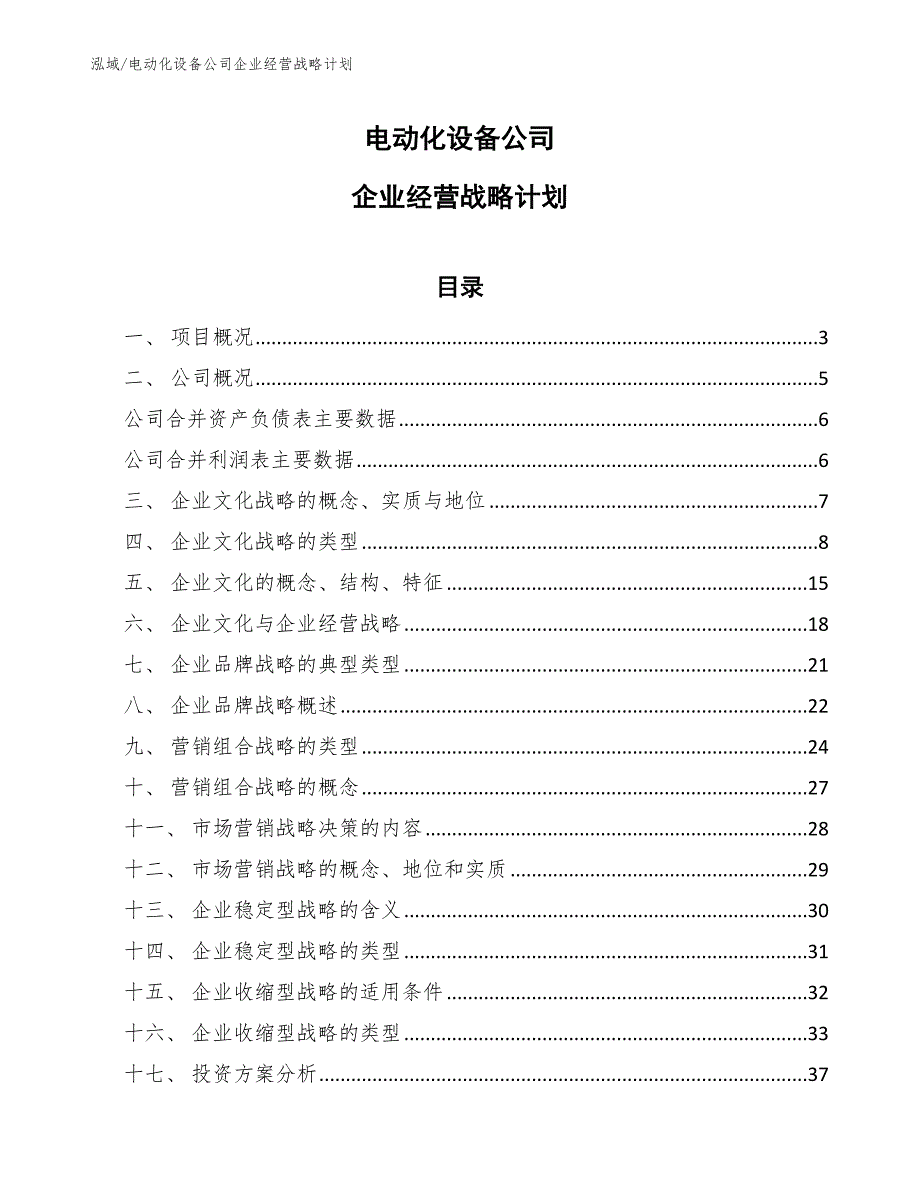 电动化设备公司企业经营战略计划【参考】_第1页