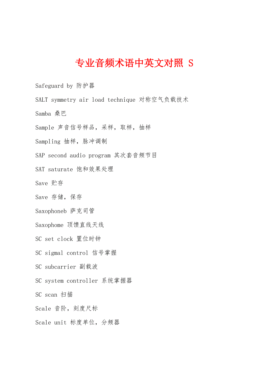 专业音频术语中英文对照 S_第1页