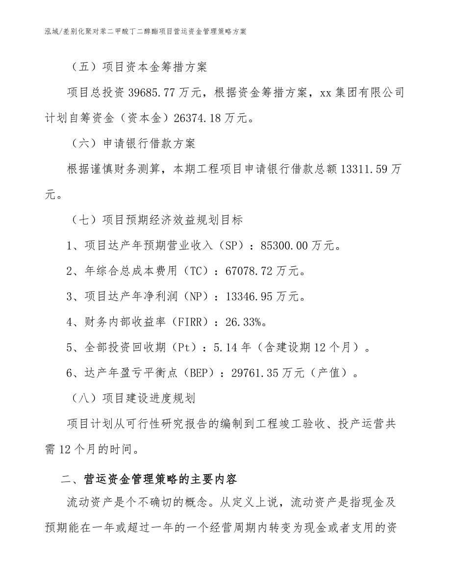 差别化聚对苯二甲酸丁二醇酯项目营运资金管理策略方案_范文_第5页