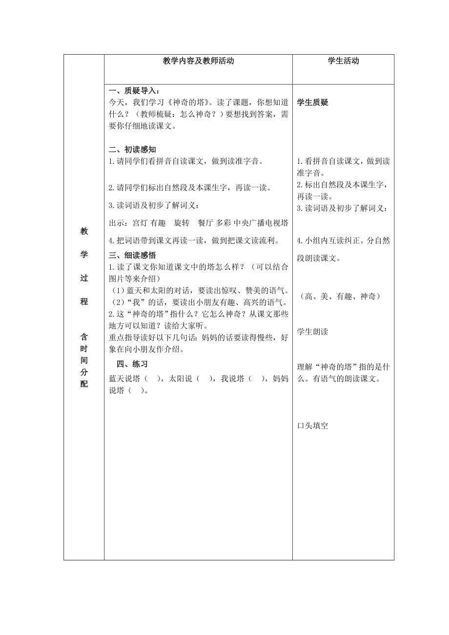 2021-2022年一年级语文下册 神奇的塔 1教案 北京版_第5页