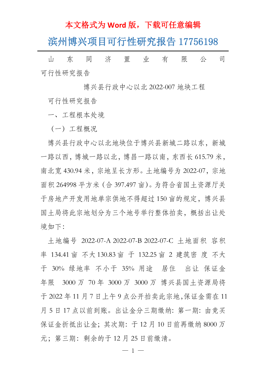 滨州博兴项目可行性研究报告17756198_第1页