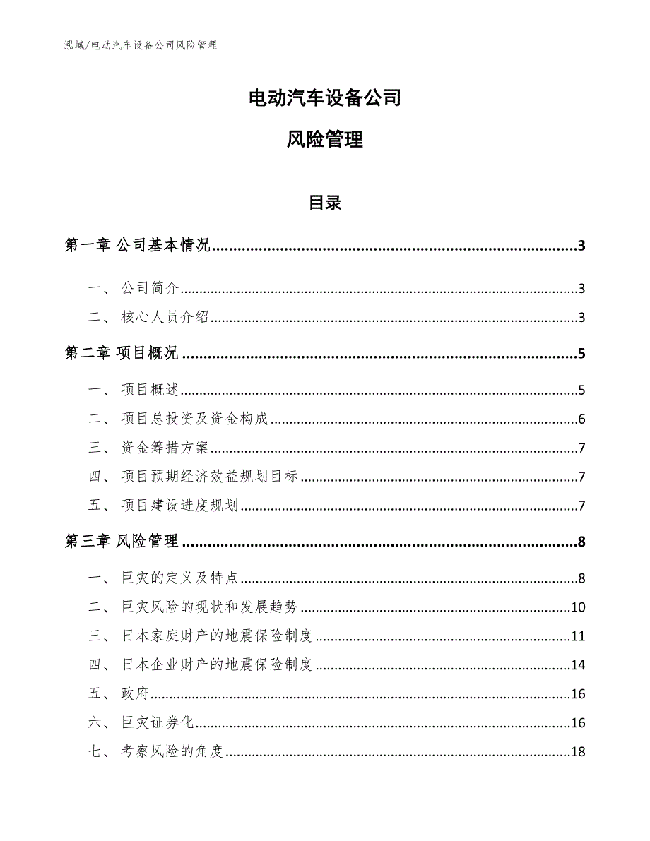 电动汽车设备公司风险管理【范文】_第1页