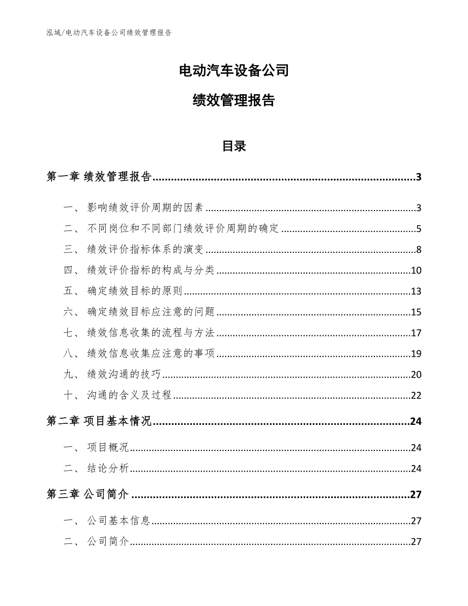 电动汽车设备公司绩效管理报告_第1页