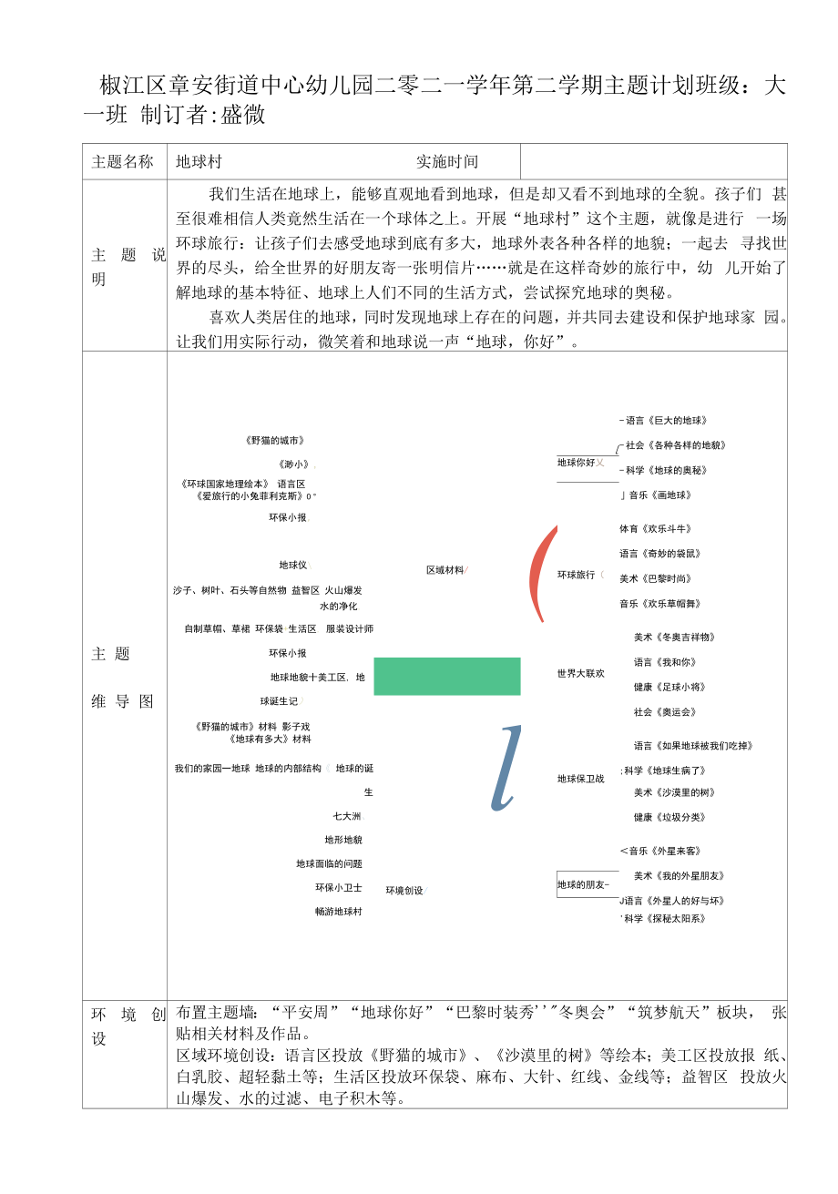 幼儿园：地球村主题计划_第1页