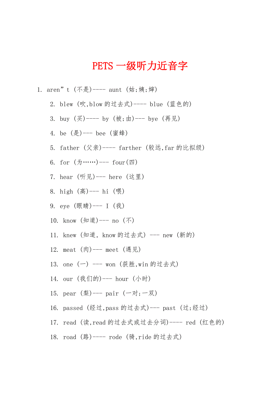 PETS一级听力近音字_第1页