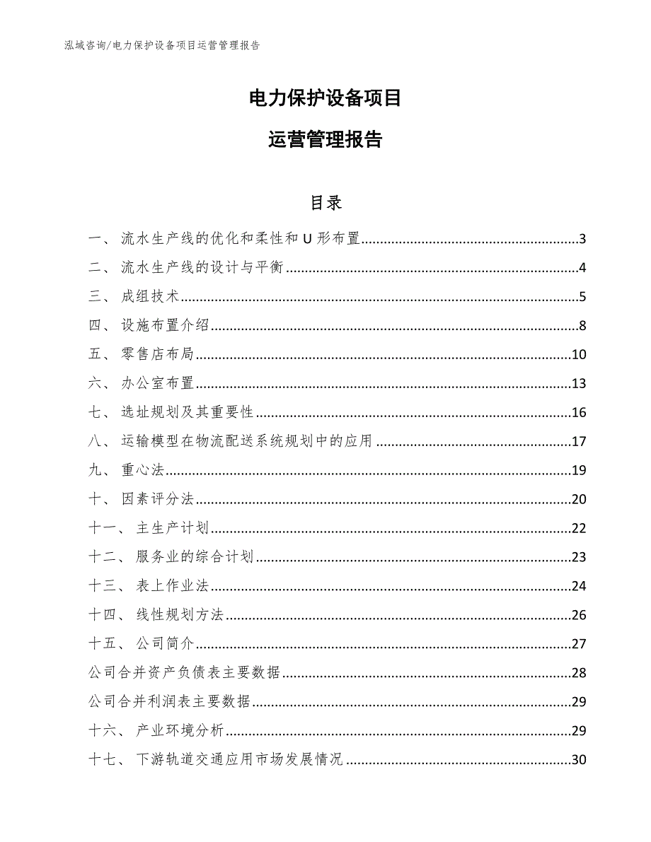 电力保护设备项目运营管理报告_范文_第1页