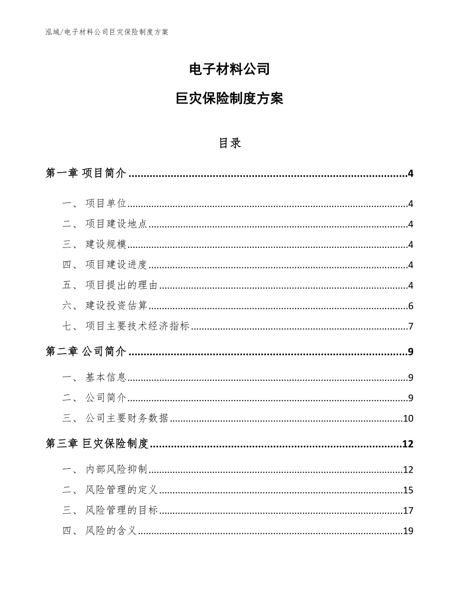 电子材料公司巨灾保险制度方案【范文】_第1页