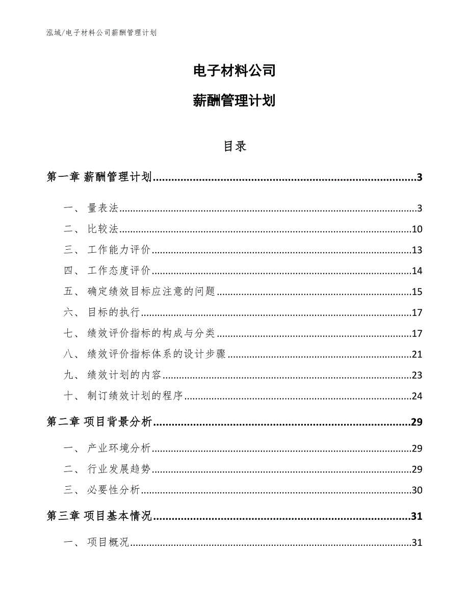 电子材料公司薪酬管理计划（范文）_第1页