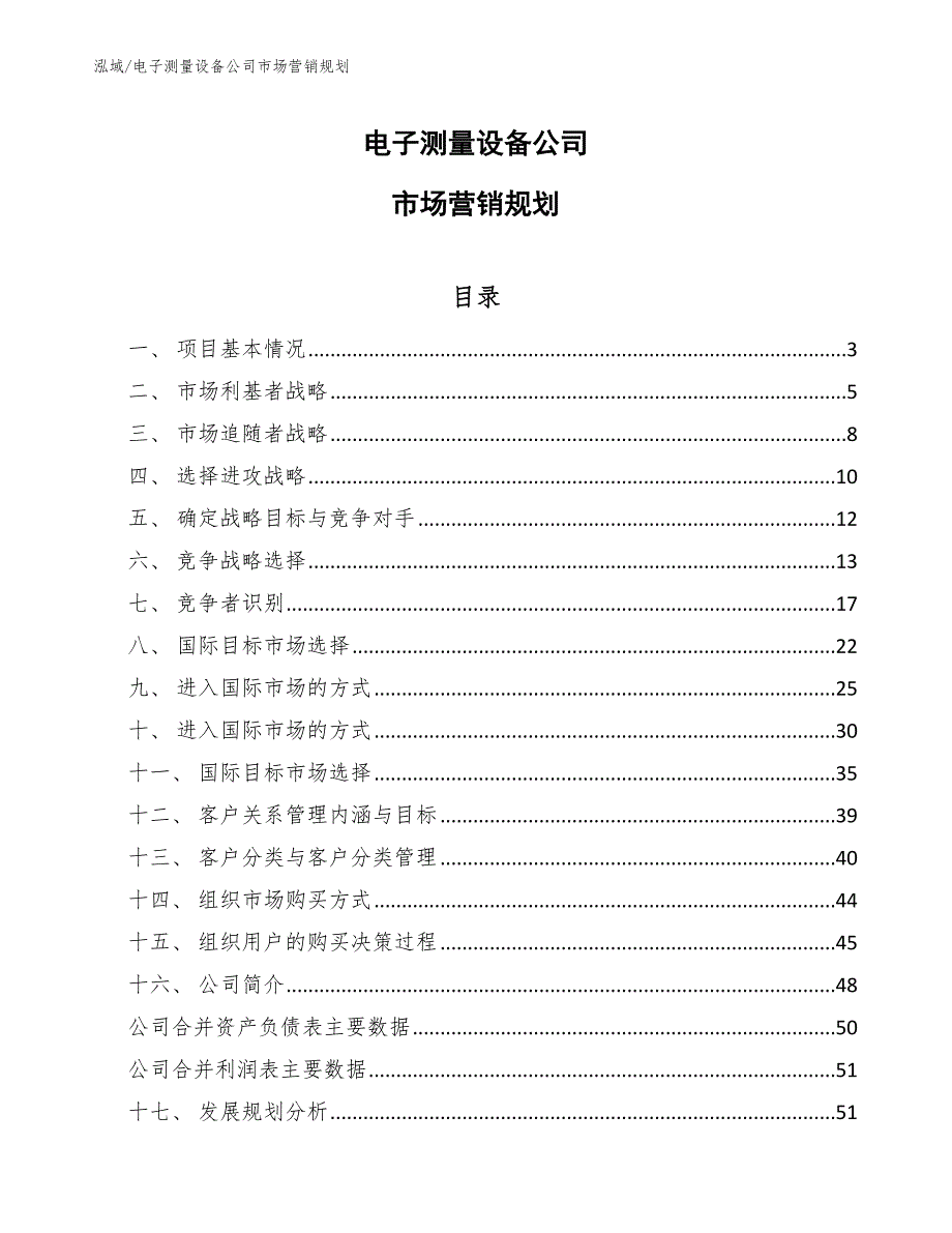 电子测量设备公司市场营销规划（范文）_第1页