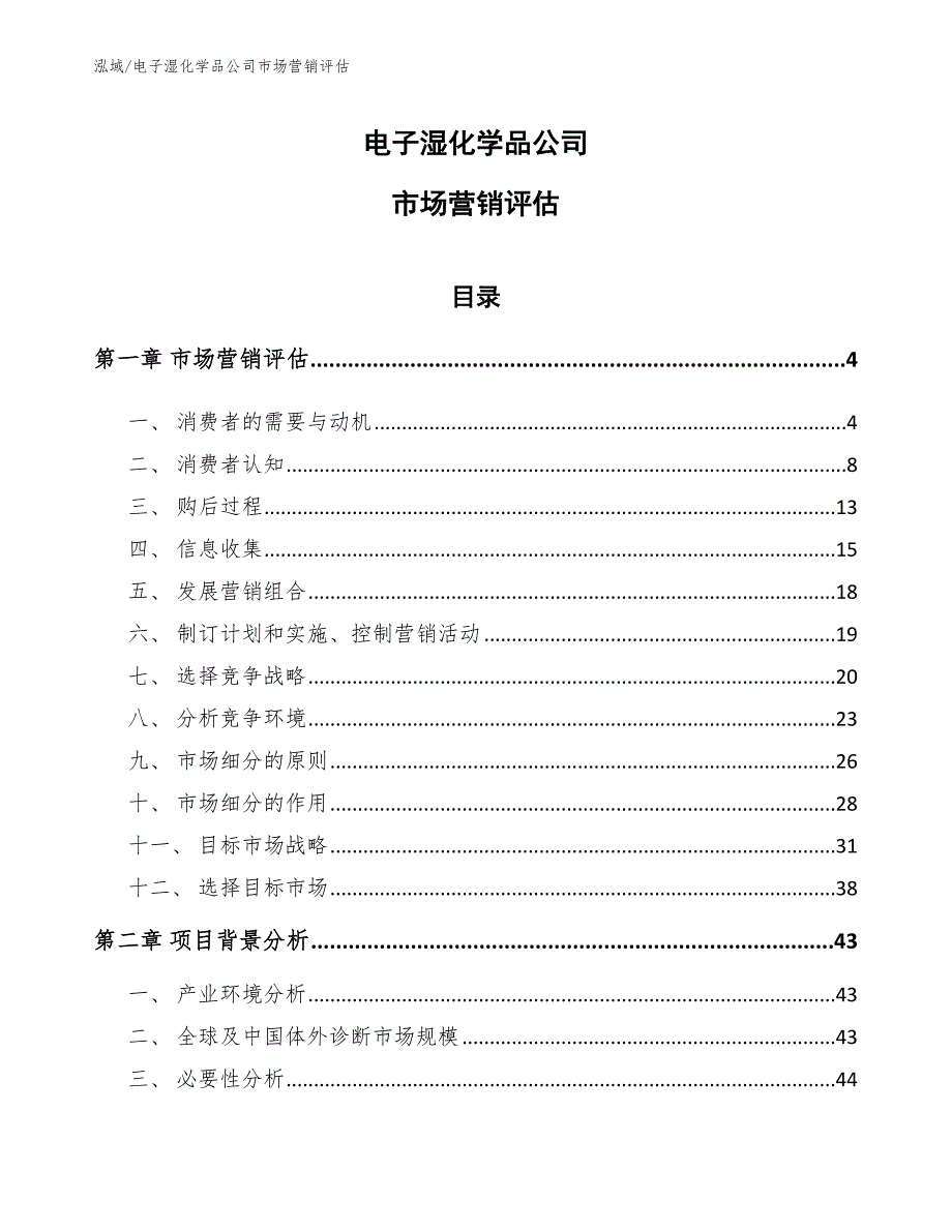 电子湿化学品公司市场营销评估（范文）_第1页