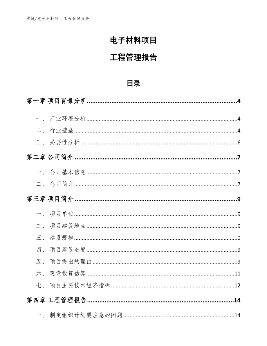 电子材料项目工程管理报告（参考）_第1页