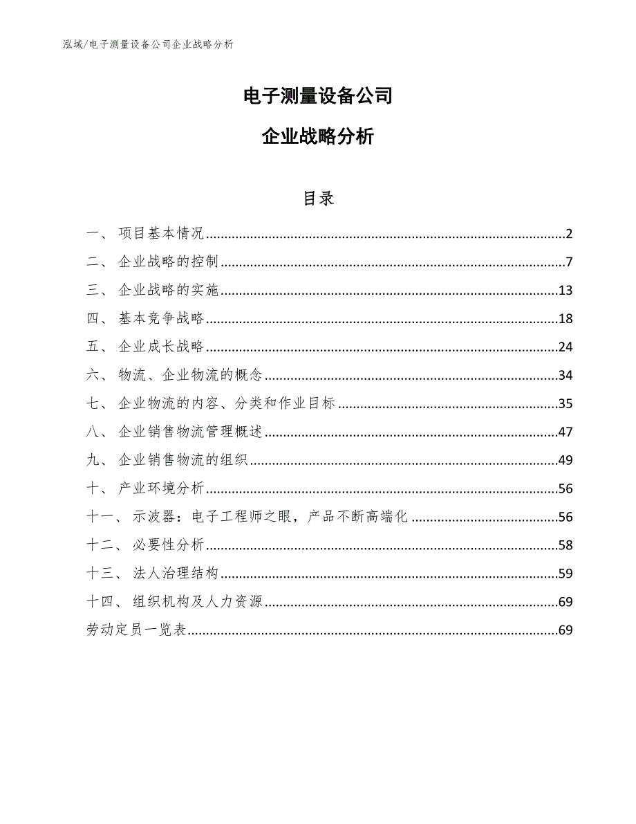 电子测量设备公司企业战略分析_第1页