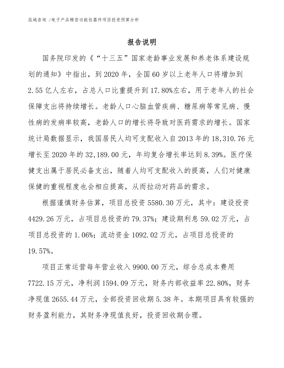 电子产品精密功能性器件项目投资预算分析_参考范文_第1页