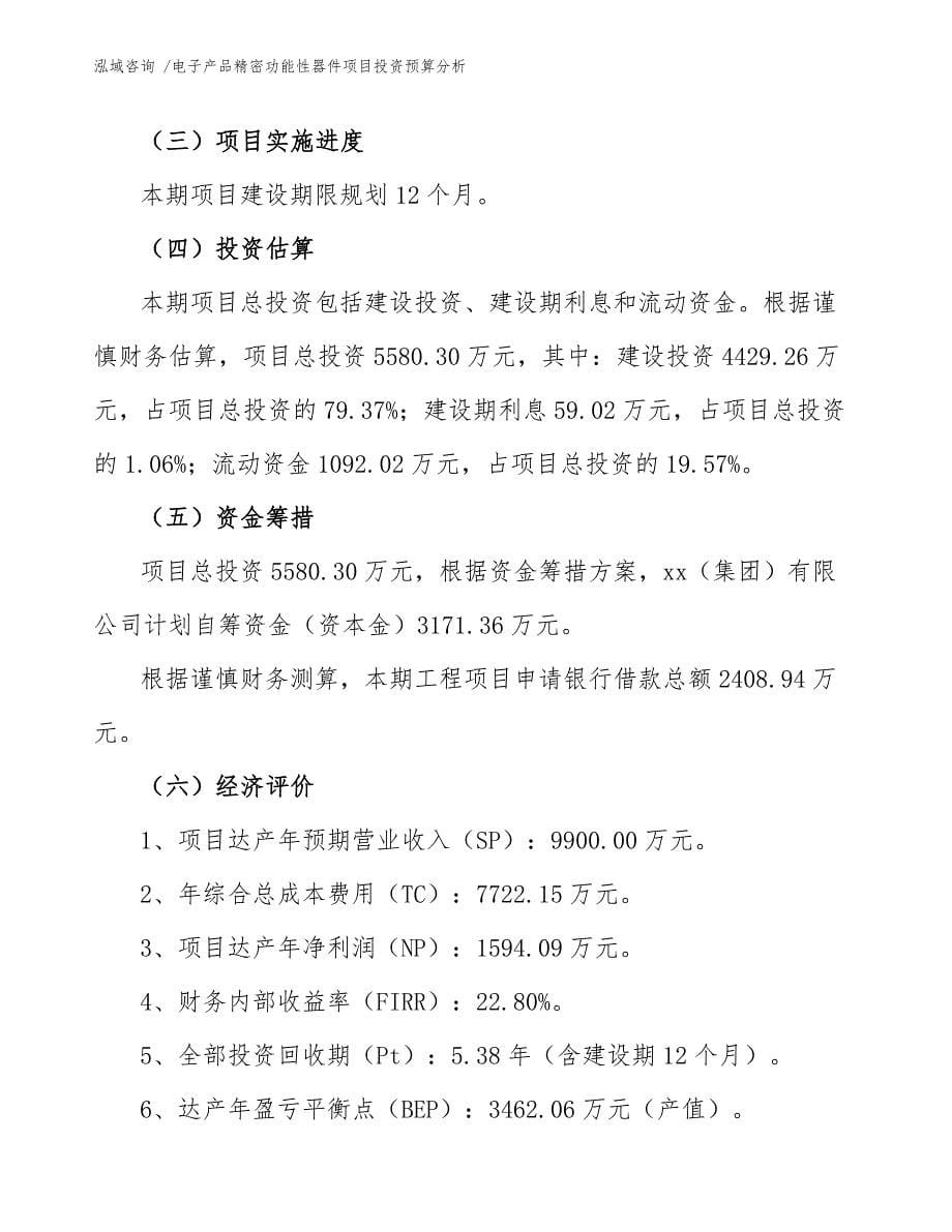 电子产品精密功能性器件项目投资预算分析_参考范文_第5页