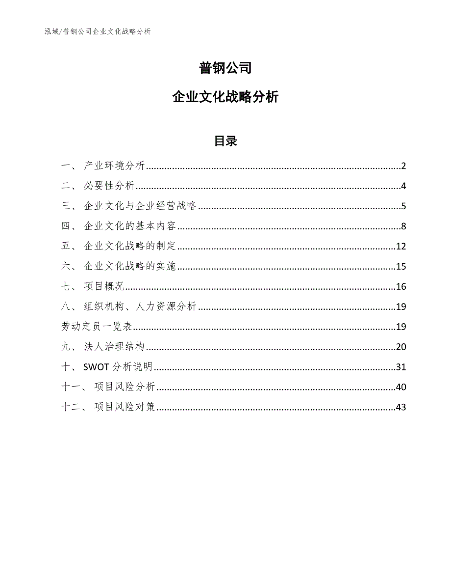 普钢公司企业文化战略分析【范文】_第1页