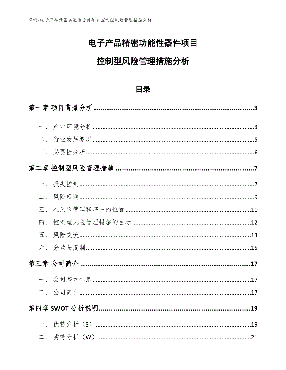 电子产品精密功能性器件项目控制型风险管理措施分析【参考】_第1页