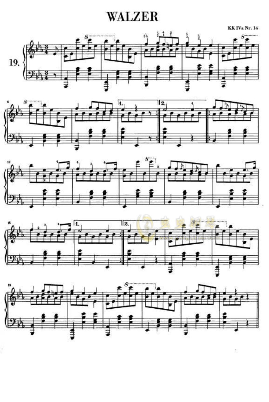 肖邦降E大调圆舞曲遗作钢琴谱钢琴简谱 数字谱 钢琴双手简谱_第1页