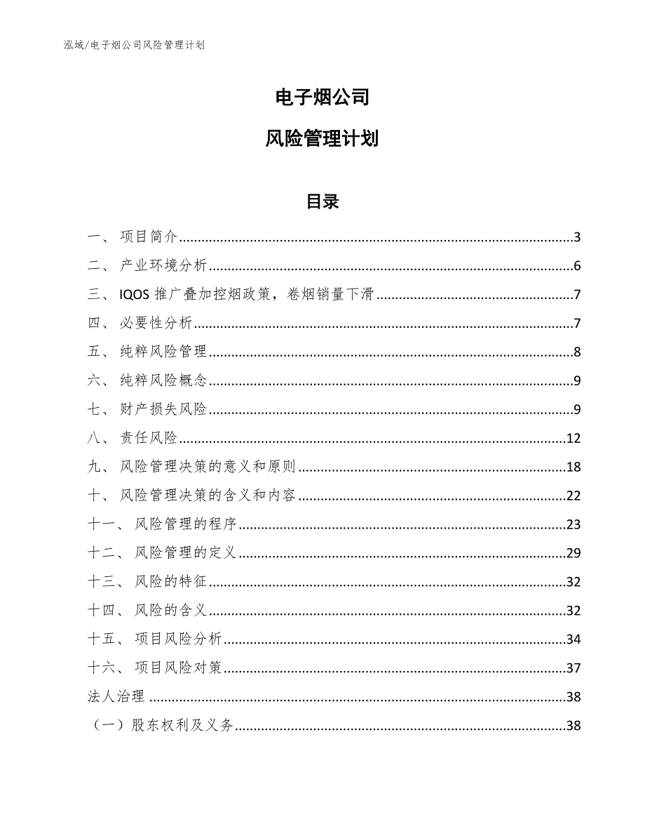 电子烟公司风险管理计划_范文_第1页