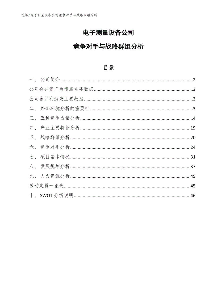 电子测量设备公司竞争对手与战略群组分析_第1页