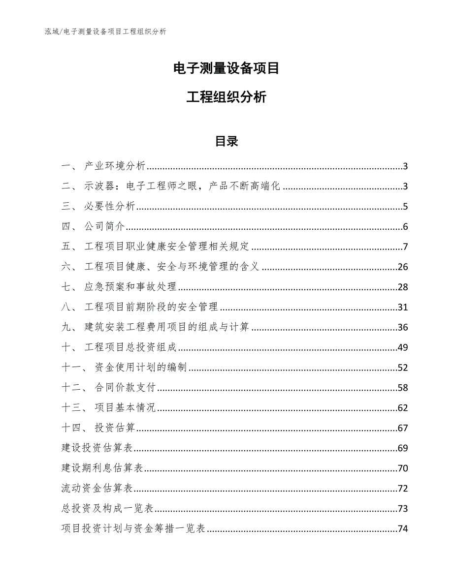 电子测量设备项目工程组织分析（范文）_第1页