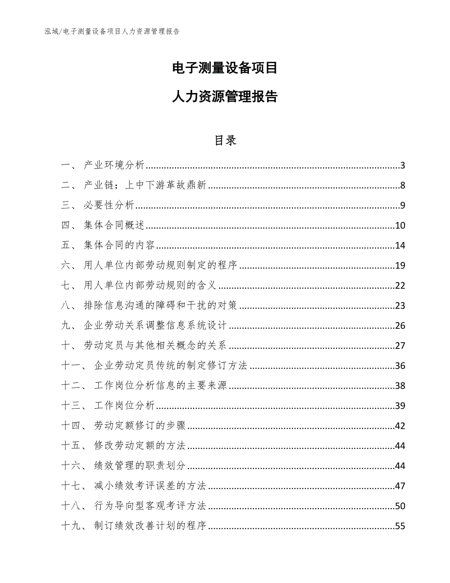 电子测量设备项目人力资源管理报告【范文】_第1页